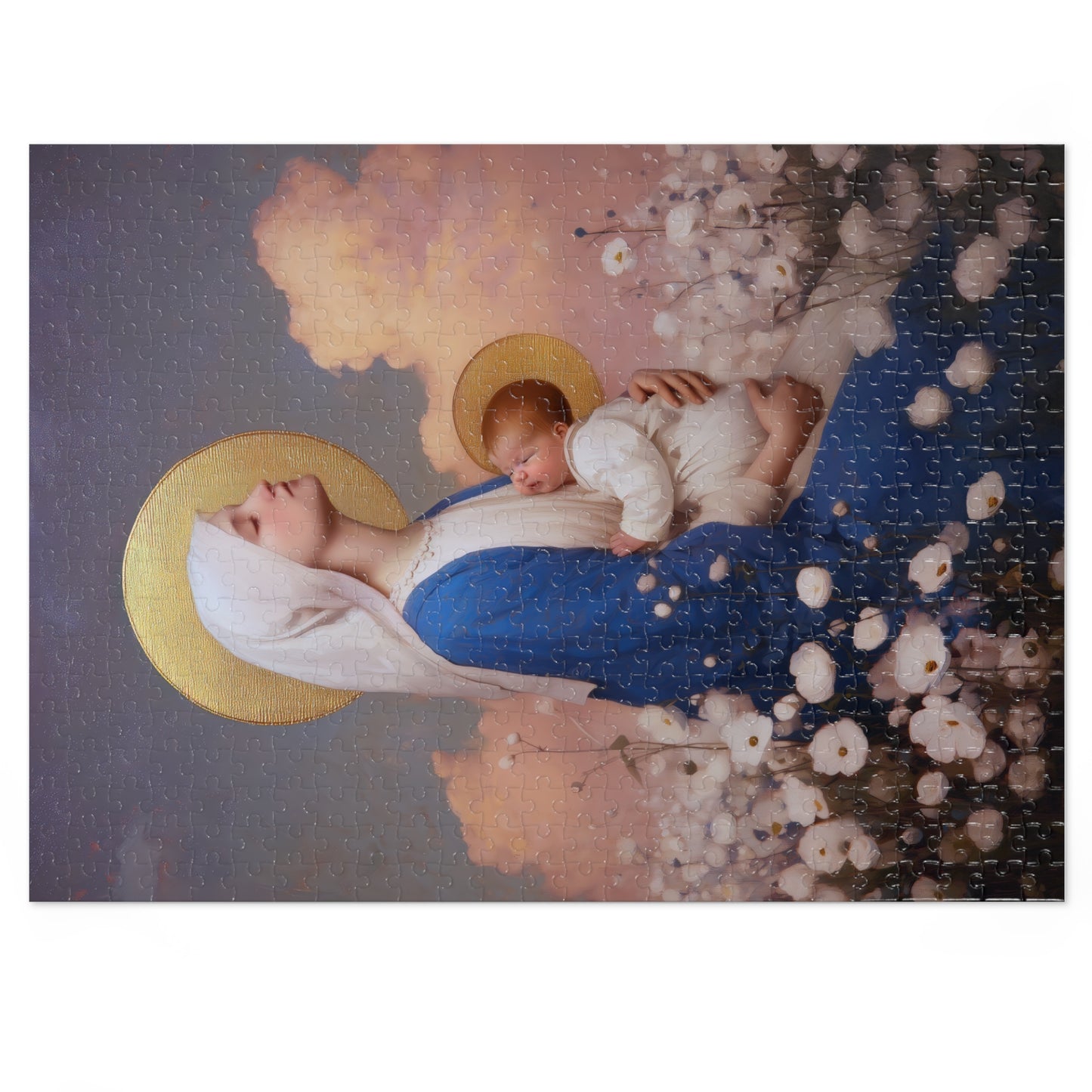Our Lady Among the Flowers - Puzzle and Tin - Religious Jigsaw Puzzle (30, 110, 252, 500,1000) - Gift Catholic Families - Catholic Christmas