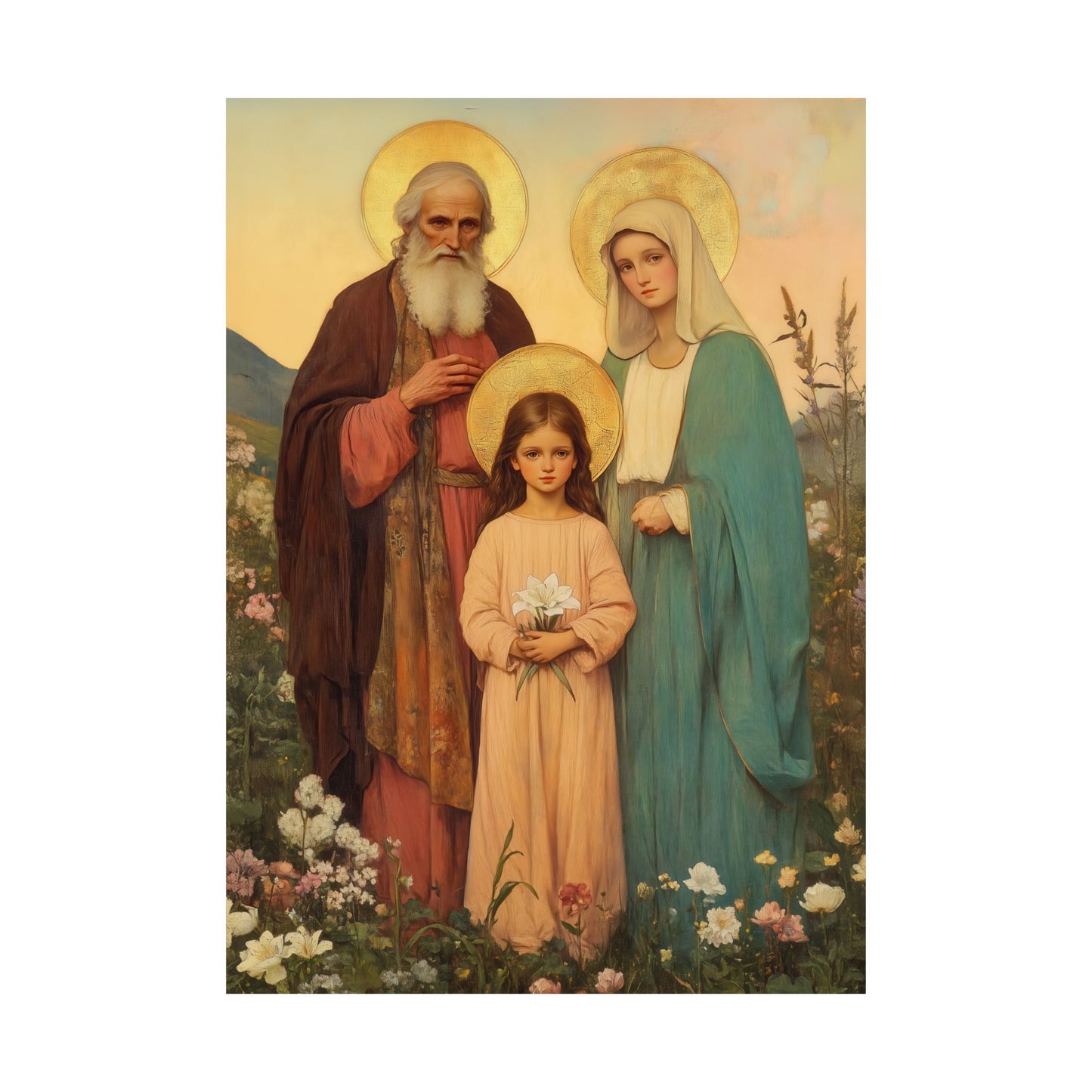 Saints Joachim and Anne with Young Mary - Sanctified Souls Print - Multiple Sizes - Premium Matte Vertical Posters