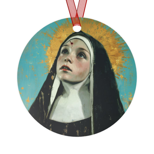 Saint Rita of Cascia Metal Ornament - Religious Holiday Christmas Ornament and Keepsake - Double sided - Prayer Ornament