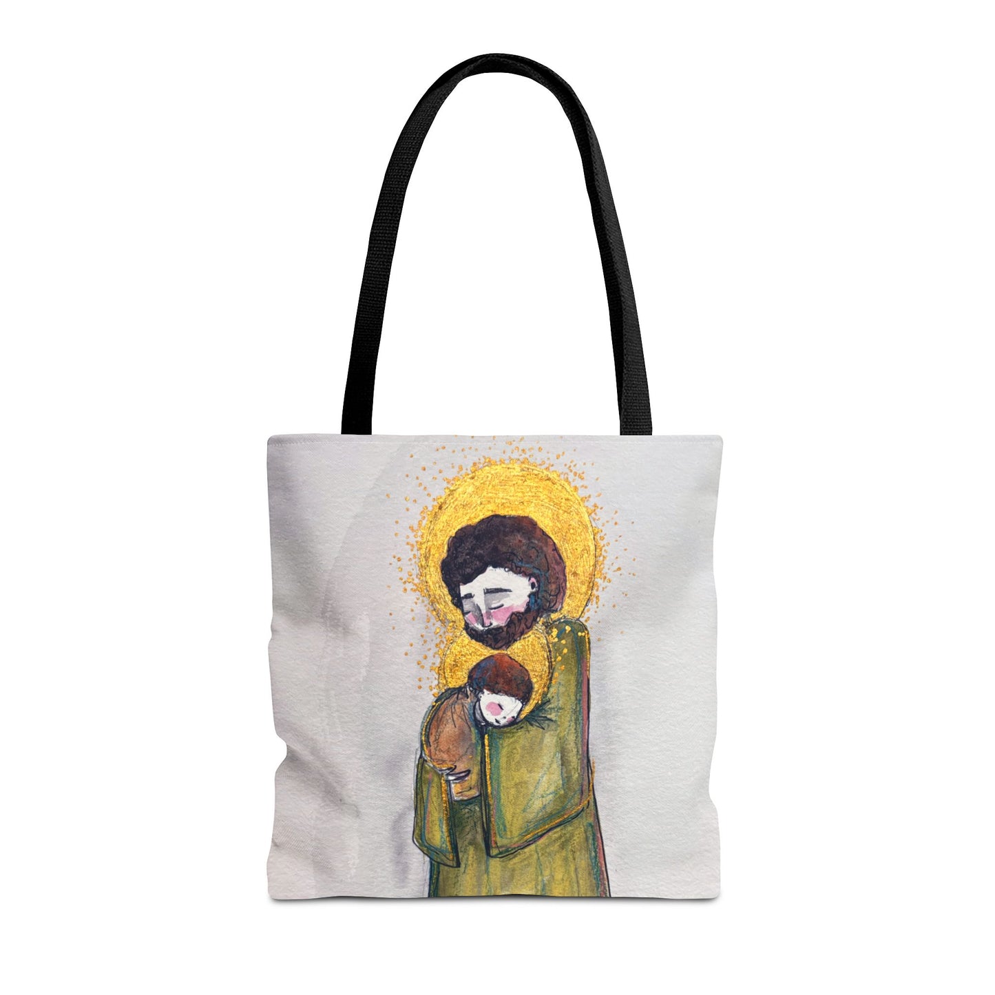 Saint Joseph Catholic Tote Bag | St Joseph and Child Christian Tote | Hand-Drawn Sacred Art Tote | Sanctified Solocosmo Religious Tote