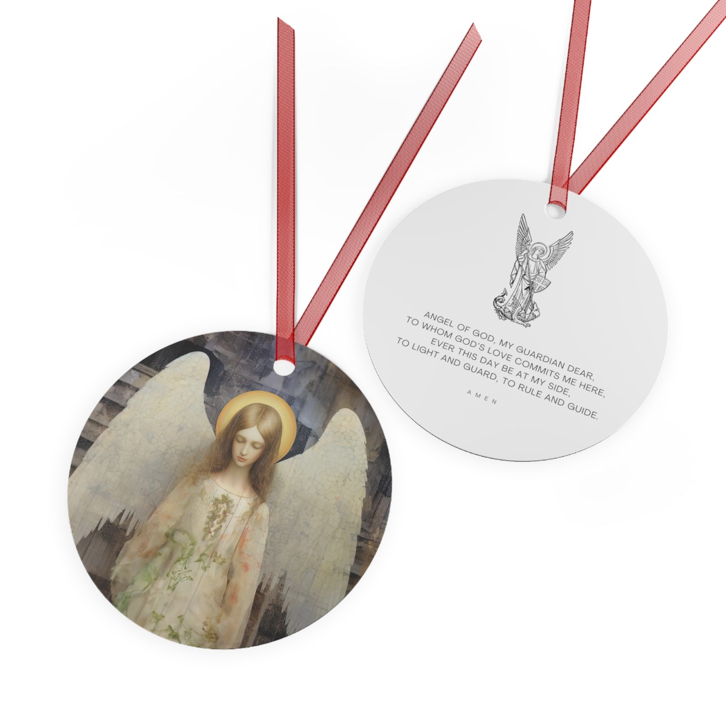The Unseen Protector Metal Ornament - Religious Holiday Christmas Ornament and Keepsake - Double sided - Prayer Ornament - Guardian Angel