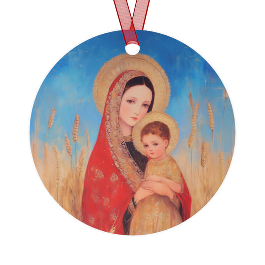 Our Lady of the Harvest Metal Ornament - Religious Holiday Christmas Ornament and Keepsake - Prayer Ornament