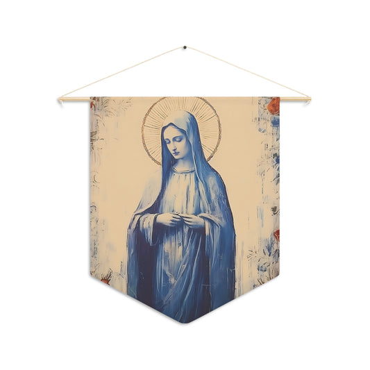 Mary the Blessed Virgin Wall Banner / Wall Hanging - Mother Mary Art - Nursery room print - Religious Large Art Print - 18" x 21"