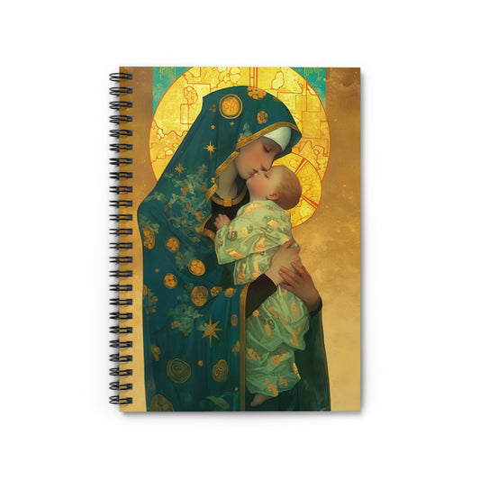 Peaceful Refuge - Mary and the Christ Child - Sanctified Souls Art - Spiral Notebook - Ruled - Catholic Religious - Devotional Daily