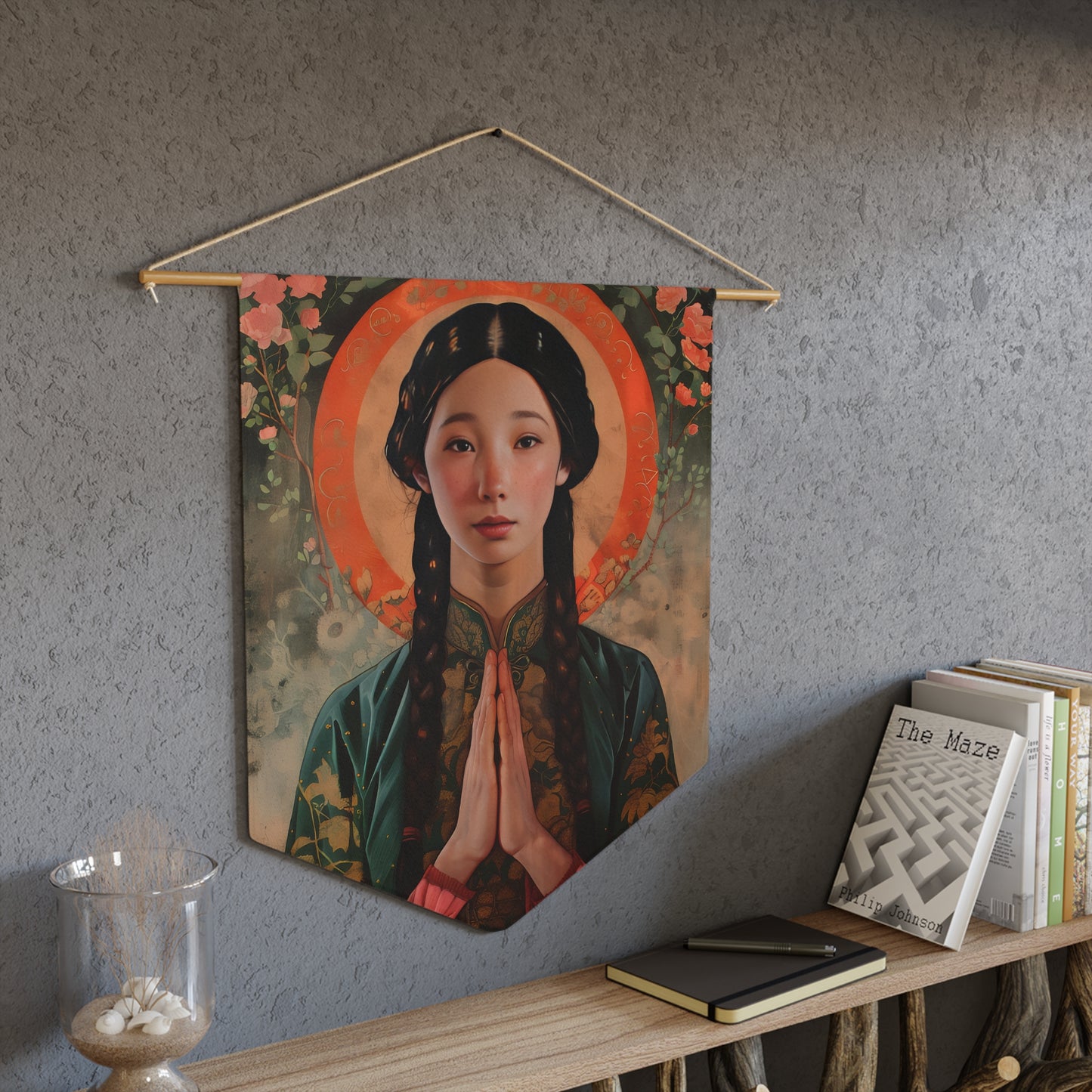 Saint Anna Wang Wall Banner / Wall Hanging / Pennant - Religious Wall Tapestry - Catholic Art - 18" x 21"