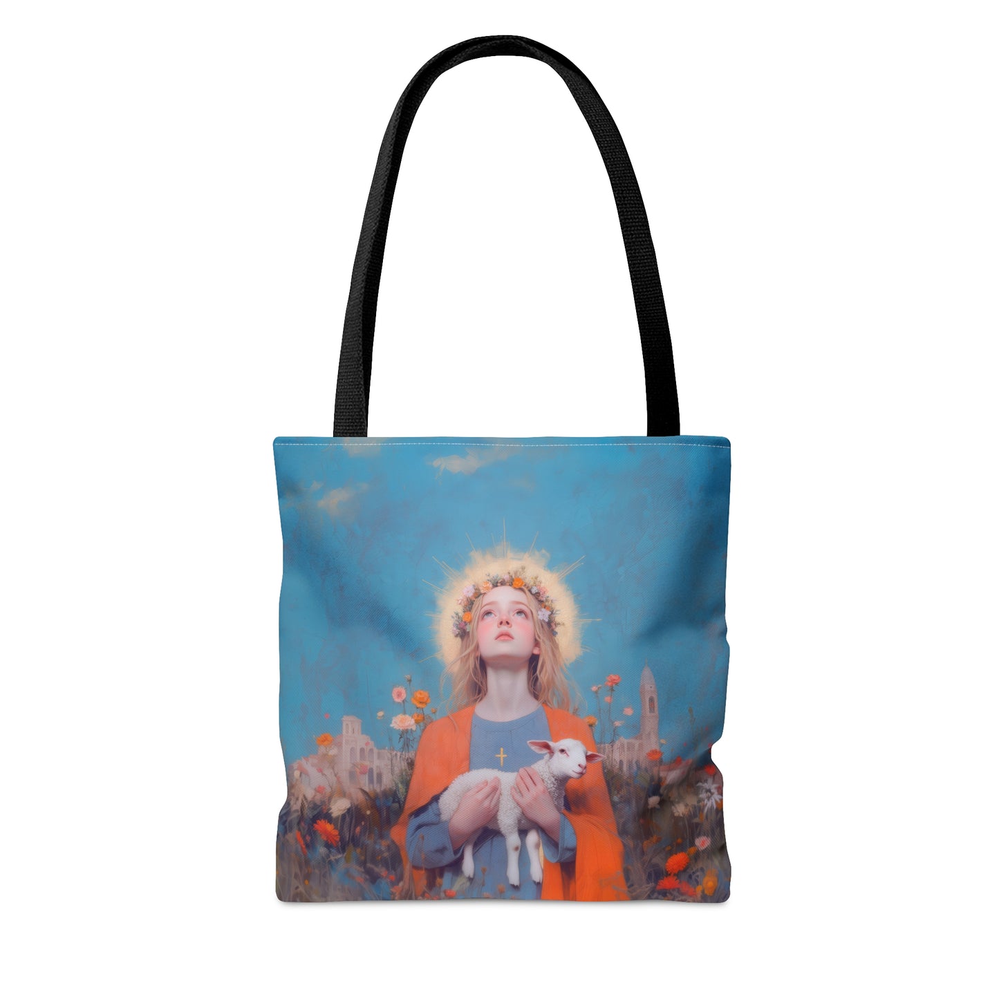 Saint Agnes of Rome - Tote Bag - Large Medium Small Faith Art Bag - Bible Study Faith Purse - Double Sided