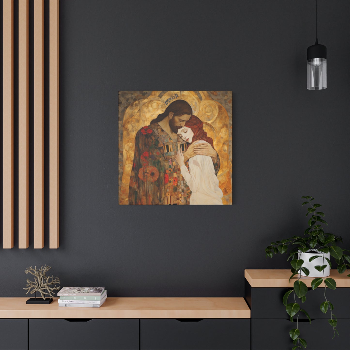 Christ Embracing Mary Magdalene Museum Wrapped Canvas - Sanctified Souls Print -Based on Klimt's The Kiss - Religious Catholic Art