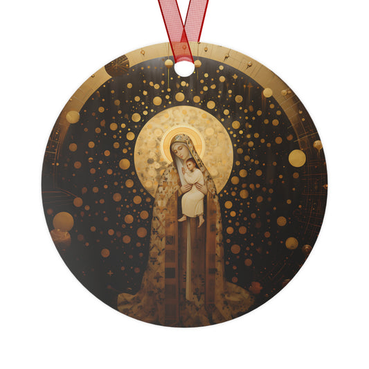 The Golden Mary - Mary the Blessed Virgin Metal Ornament - Religious Holiday Christmas Ornament and Keepsake - Double sided