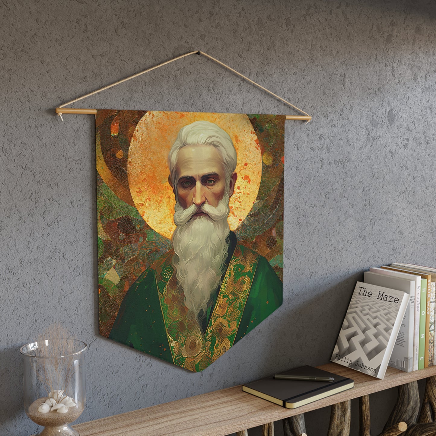 Saint Patrick Banner / Wall Hanging / Pennant - Prayer room - Catholic Art - Saint Art - Large Saint Print - 18" x 21"