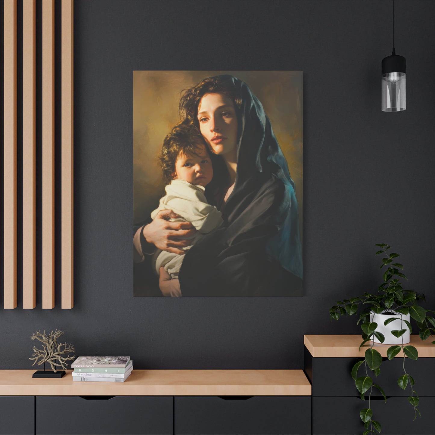A mother's Gentle Embrace - Mary and The Christ Child - Museum Wrapped Canvas - Print - Religious Art for your Home - Catholic Saint Art
