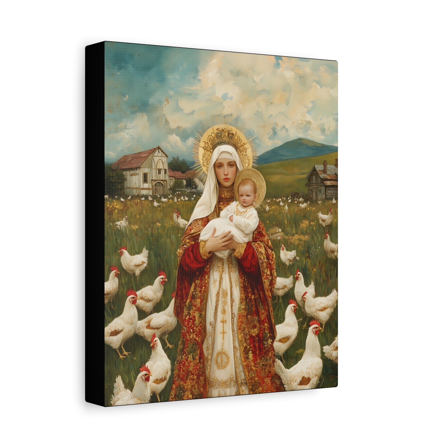 Our Lady of the Hens: Protector of the Humble Flock - Museum Wrapped Canvas - Print - Religious Art for your Home - Christian print