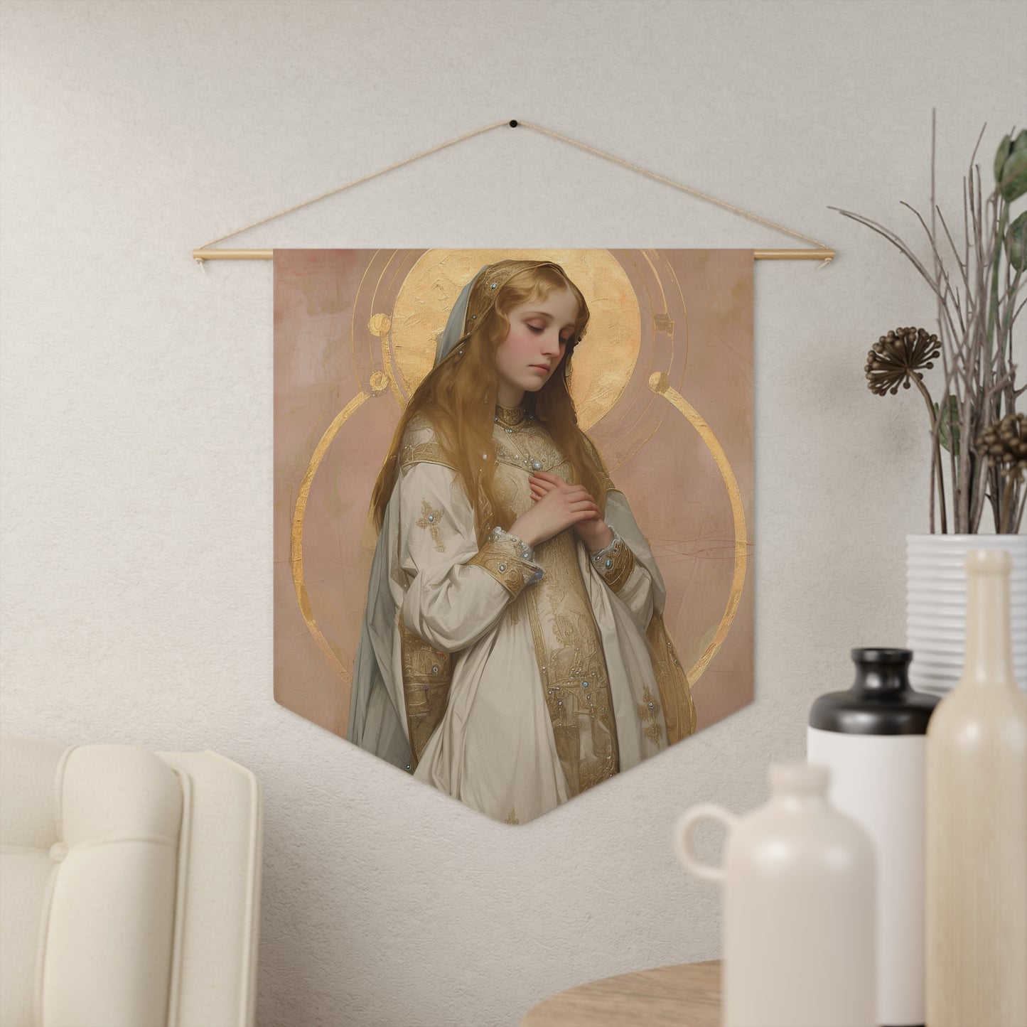 Saint Waldetrudis / Waltrude or Waudru Wall Banner / Wall Hanging - Prayer room art - Catholic - Large Saint Art - 18" x 21"