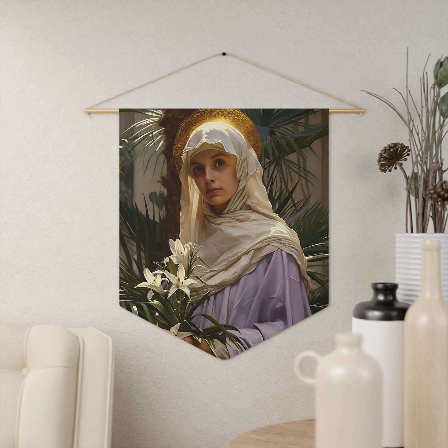 Saint Adele Pennant / Banner / Wall Hanging - Prayer room art - Catholic Home Art - Large Saint Art for your home - 18" x 21"