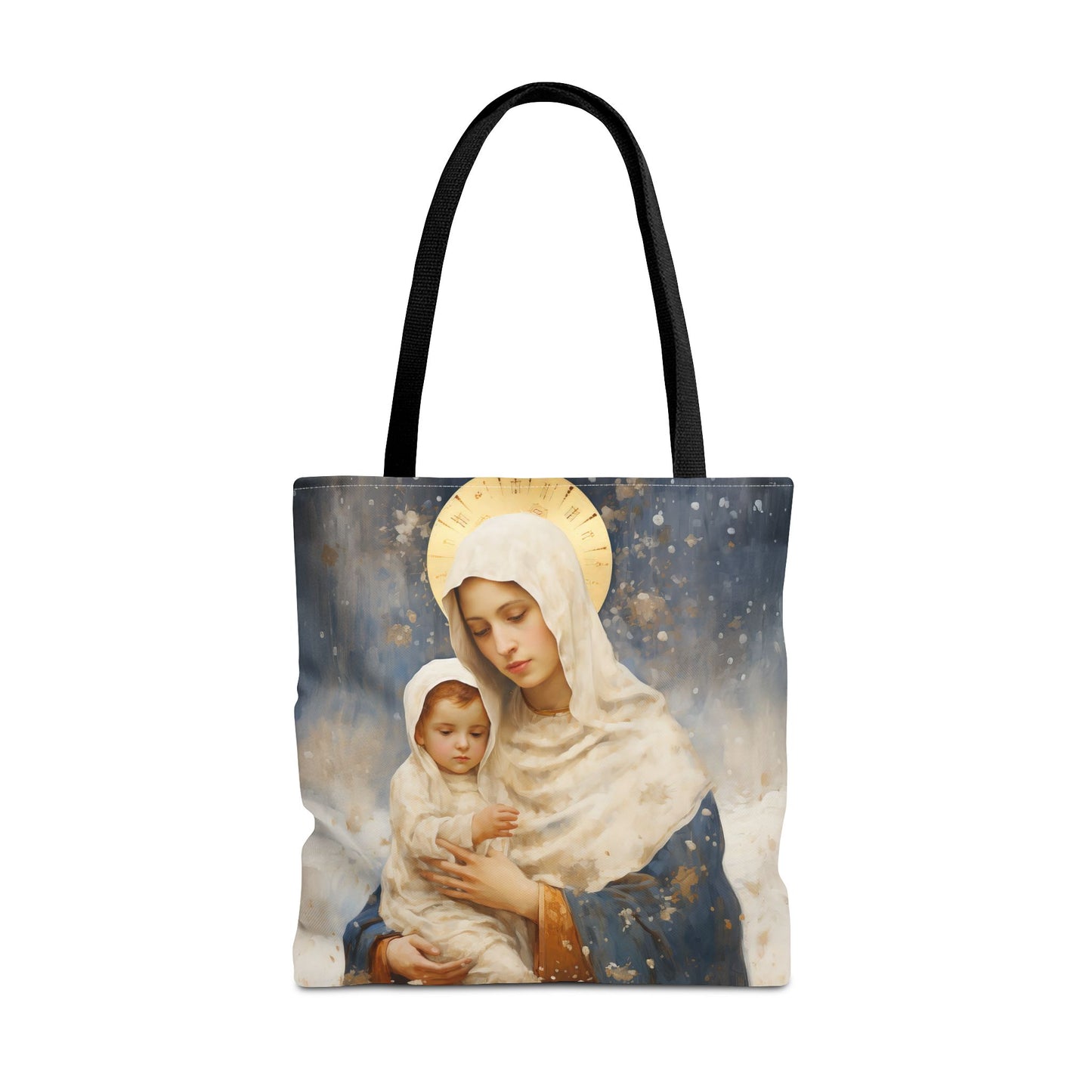 Winter's Grace : Our Lady of the Snows Tote Bag - Catholic faith inspired carry-all purse - day to day bag - Double Sided