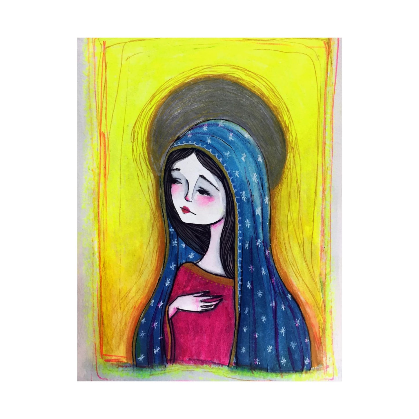 Our Lady of Guadalupe Poster Print - Hand-Drawn Catholic Art Print | Marian Devotional Wall Art | Sanctified Solocosmo Religious Poster