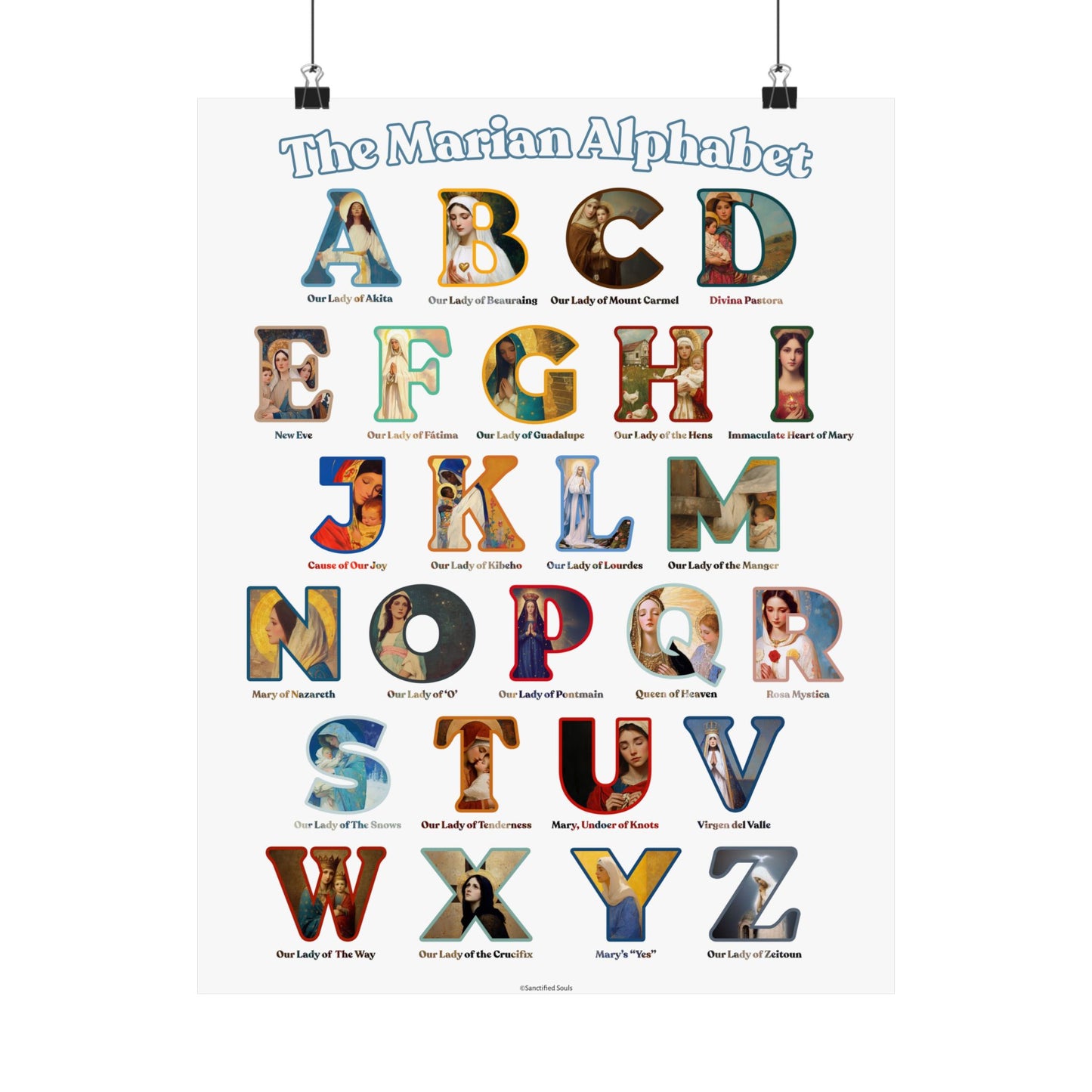 Catholic Marian Alphabet Poster - ABC Wall Art - Marian Titles Catholic Print - Catholic Nursery or Homeschool Faith Decor - Mother Mary Art