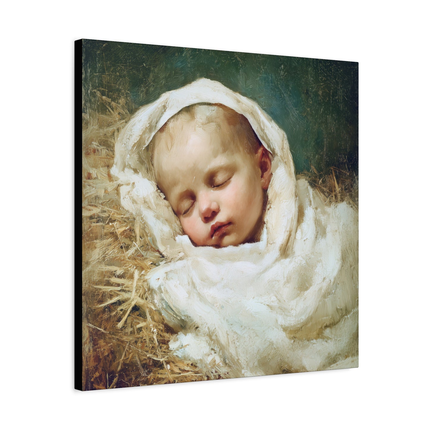 The Christ Child Resting in the Silence of the Manger - Gallery Wrapped Canvas - Print - Religious Art for your Home - Catholic Art Print