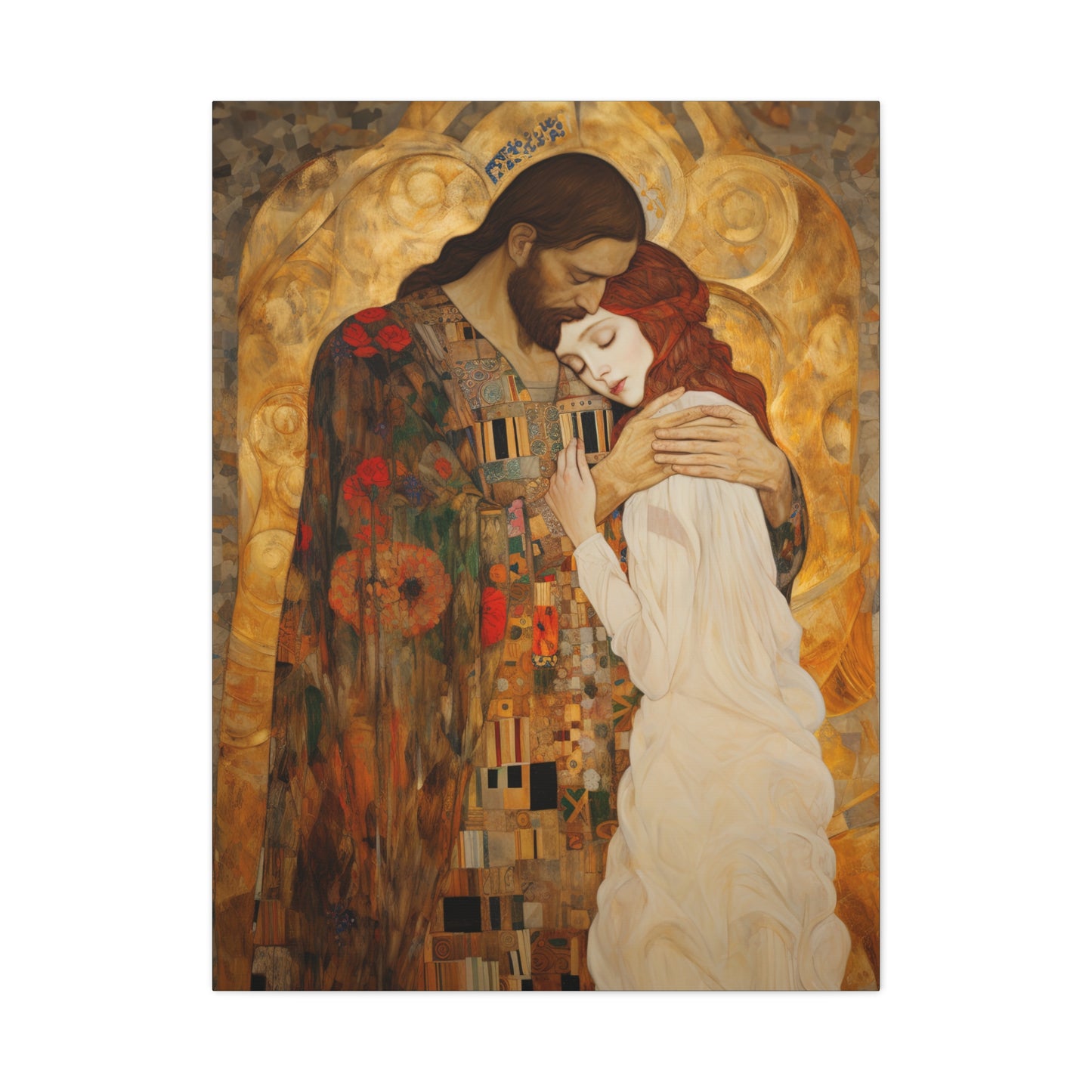 Christ Embracing Mary Magdalene Museum Wrapped Canvas - Sanctified Souls Print -Based on Klimt's The Kiss - Religious Catholic Art