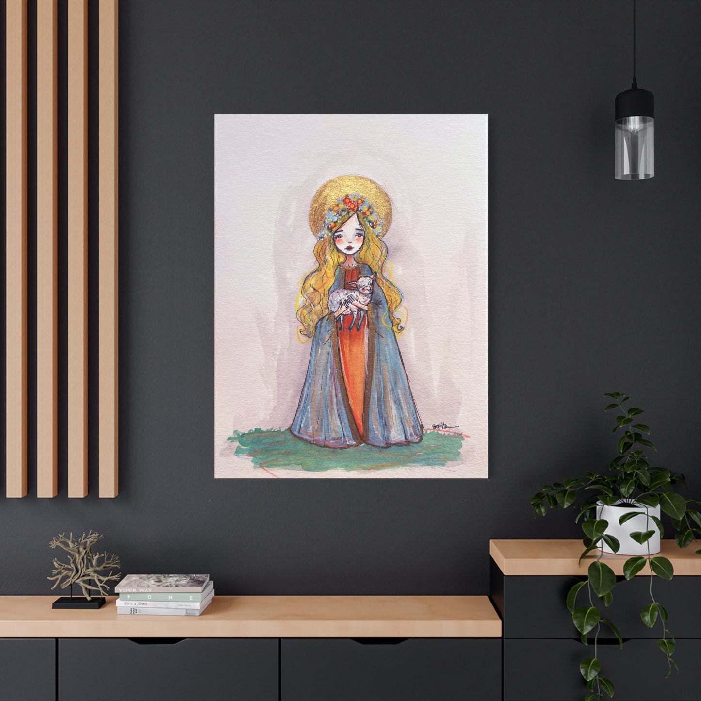 Saint Agnes of Rome Catholic Canvas Print | Christian Sacred Art | Hand-Drawn Watercolor Devotional Wall Art Religious Artwork