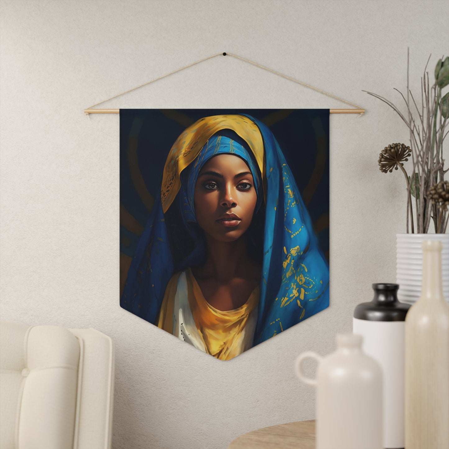 Mary the Blessed Virgin / Black Madonna Banner / Wall Hanging - Prayer room art - Catholic Home Art - Large Print - 18" x 21"