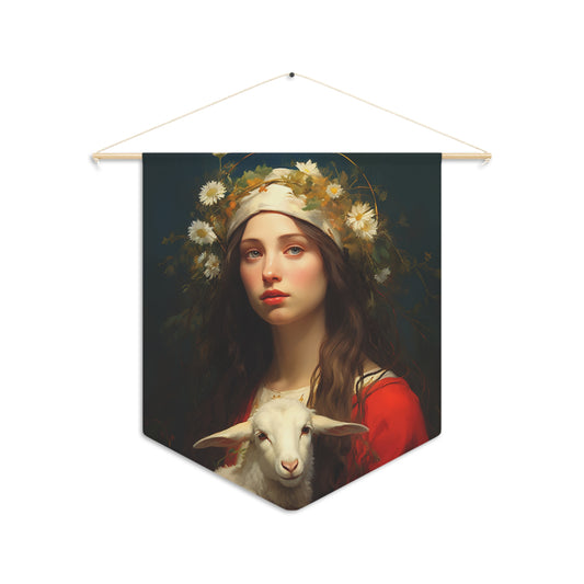Saint Agnes Wall Banner / Wall Hanging - Prayer room art - Catholic Home Art - Large Saint Art - 18" x 21"