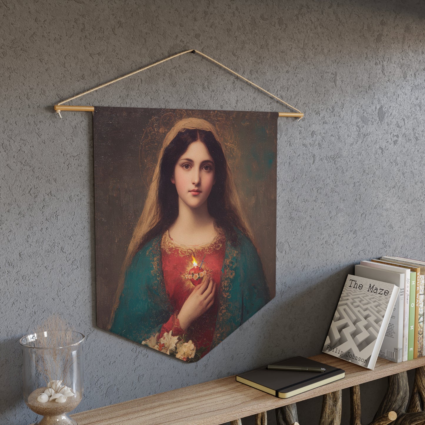 The Immaculate Heart of Mary - Mother Mary - Marian Art - Pennant / Banner / Wall Hanging - Catholic Art - Large - 18" x 21"