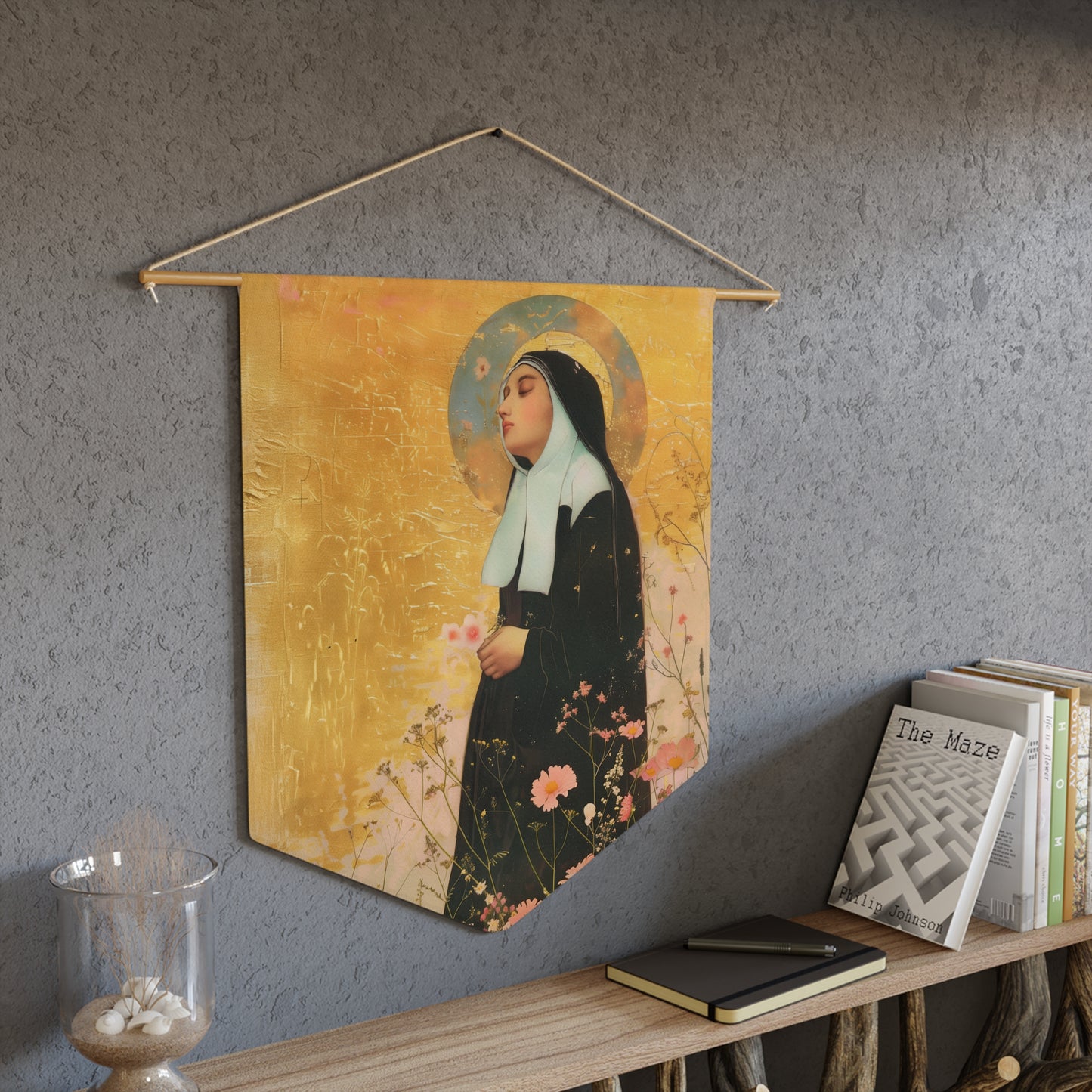 Saint Bernadette Pennant / Banner / Wall Hanging - Prayer room art - Catholic Home - 18" x 21"