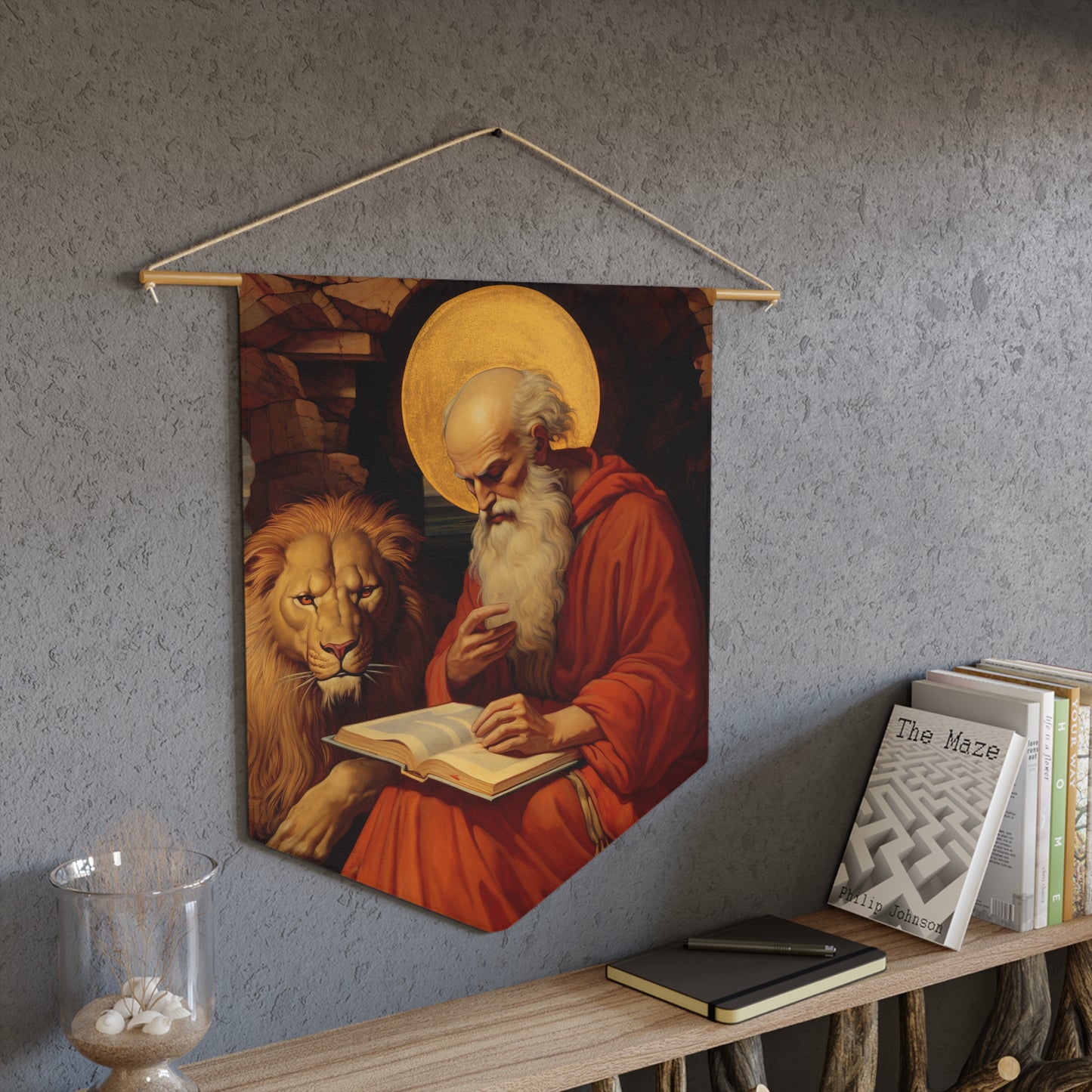 Saint Jerome Wall Banner / Wall Hanging - Prayer room art - Catholic Home Art - Large Saint Art for your home - 18" x 21"