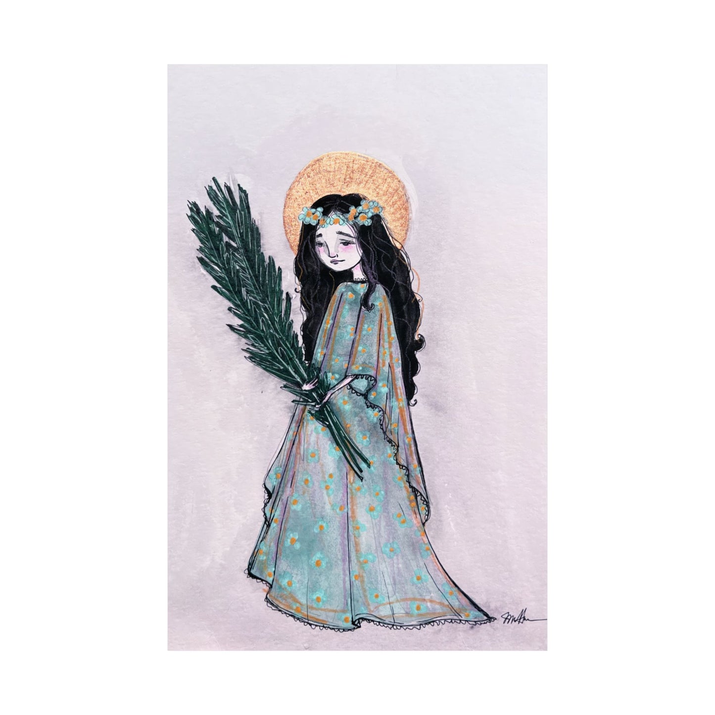 Saint Faith Matte Poster - Hand-Drawn Art - Catholic Print | Faith Hope and Charity Devotional Wall Art | Christian Religious Poster