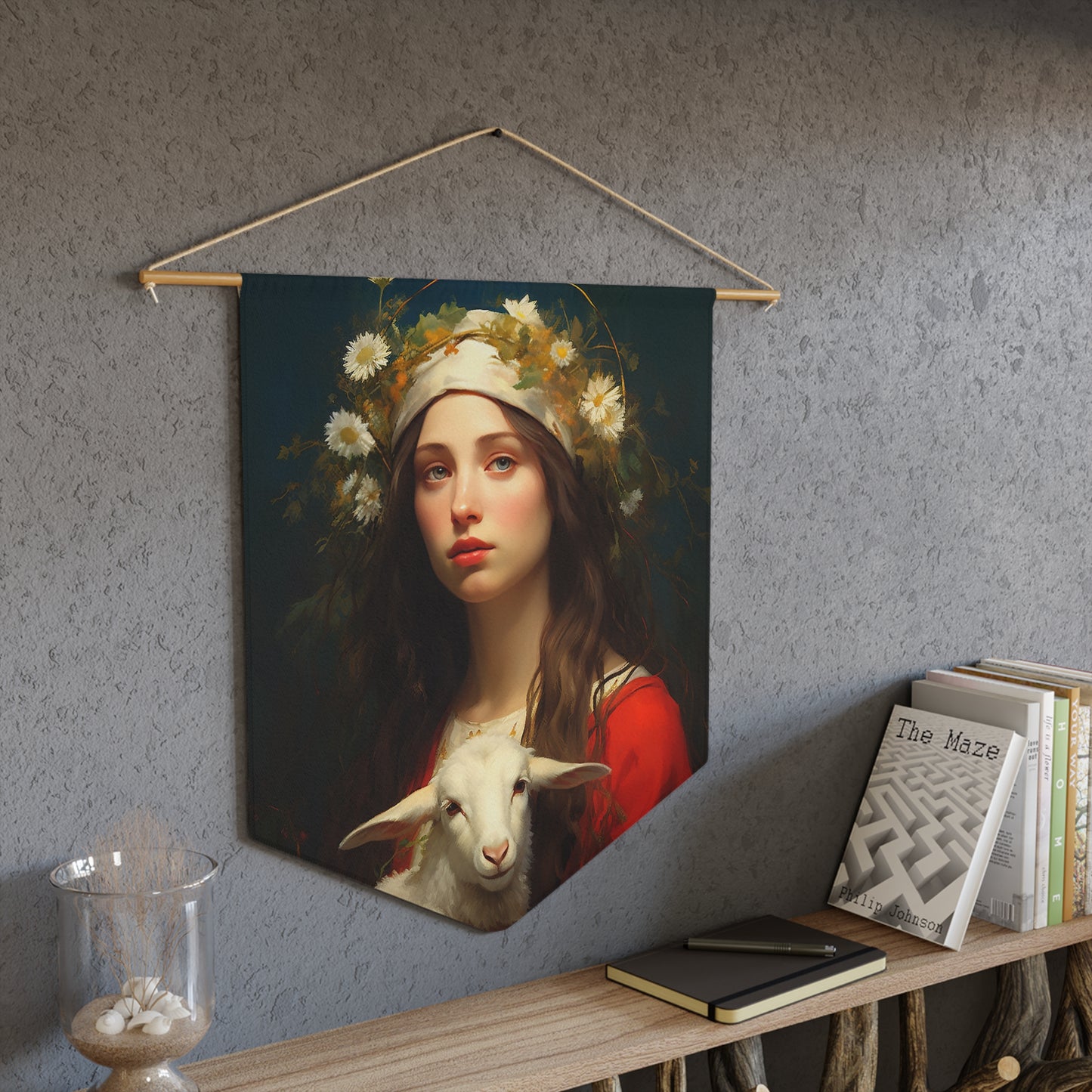 Saint Agnes Wall Banner / Wall Hanging - Prayer room art - Catholic Home Art - Large Saint Art - 18" x 21"