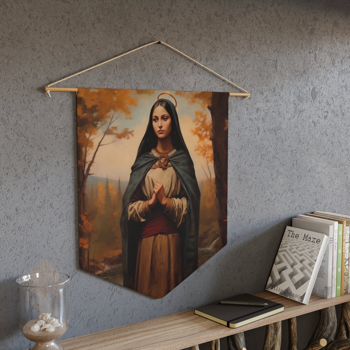 Saint Kateri Tekakwitha Wall Banner / Wall Hanging - Prayer room art - Catholic Home Art - Large Saint Art for your home - 18" x 21"