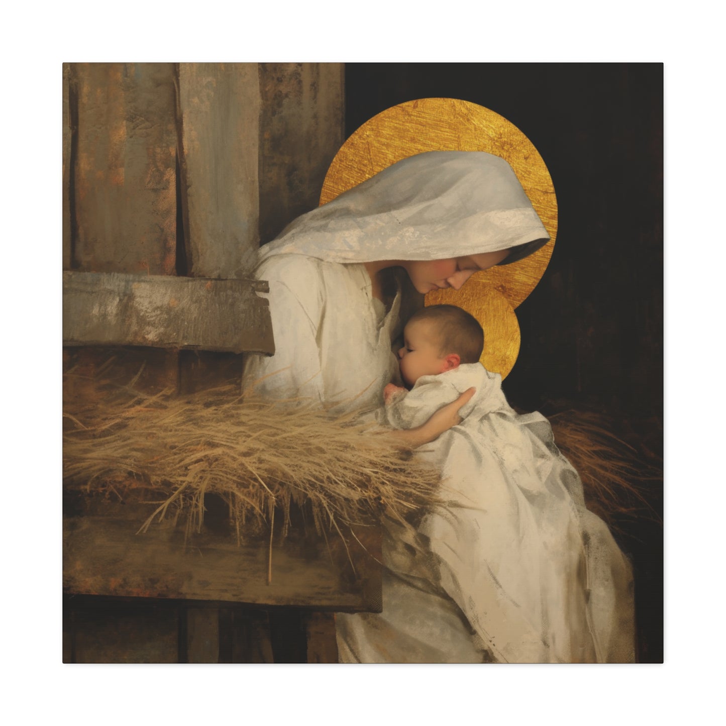 Our Lady of the Manger - Mother Mary and the Christ Child - Gallery Wrapped Canvas - Print - Religious Art for your Home - Catholic