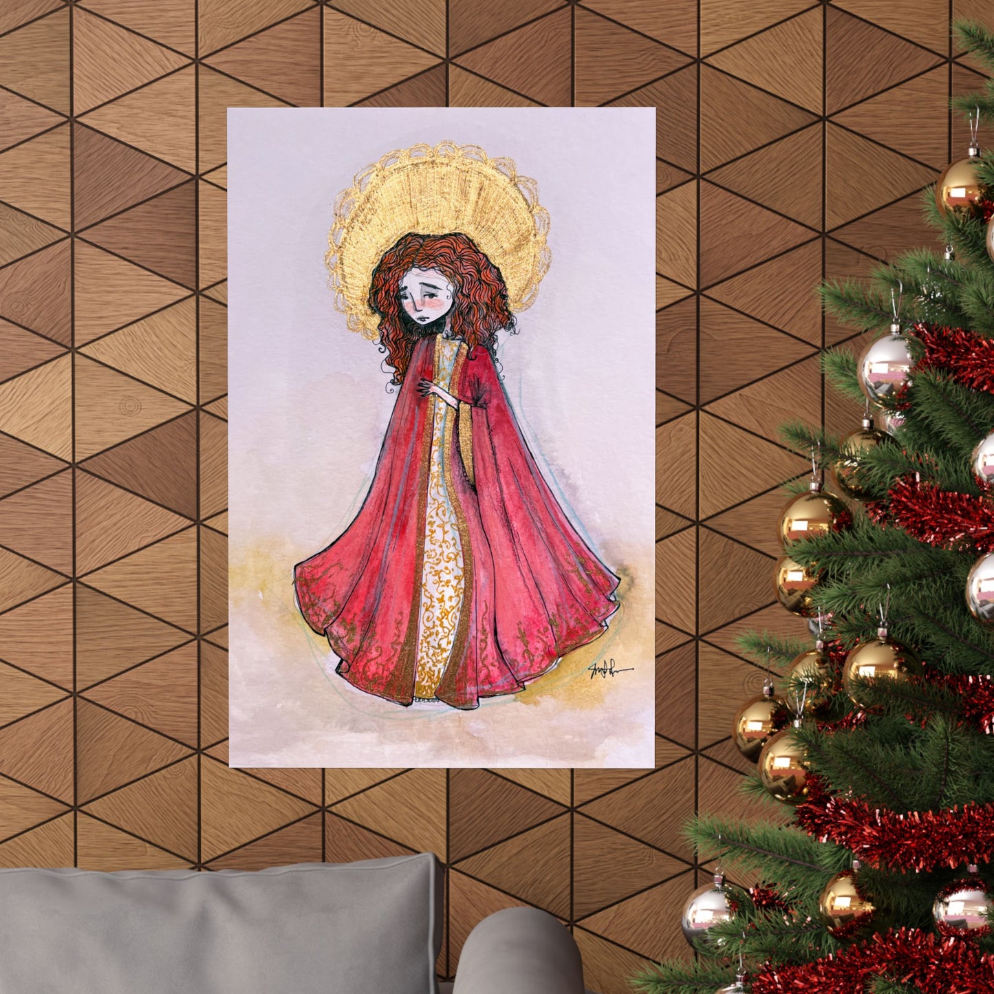 Saint Bibiana Hand-Drawn Catholic Art Print | Christian Devotional Wall Art | Sanctified Solocosmo Religious Poster