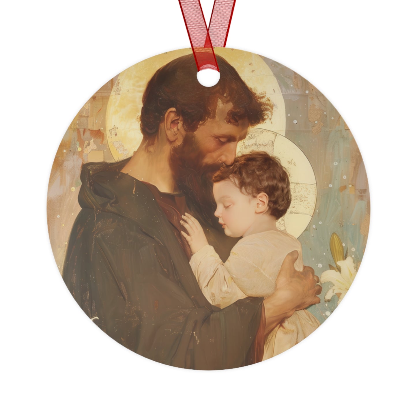 Saint Joseph and the Christ Child Metal Ornament - Religious Holiday Christmas Ornament and Keepsake - Double sided - Prayer Ornament
