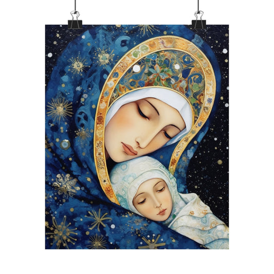Snowfall's Embrace - Our Lady of the Snows Poster Print - Sanctified Souls Print - Multiple Sizes - Premium Posters - Catholic Art
