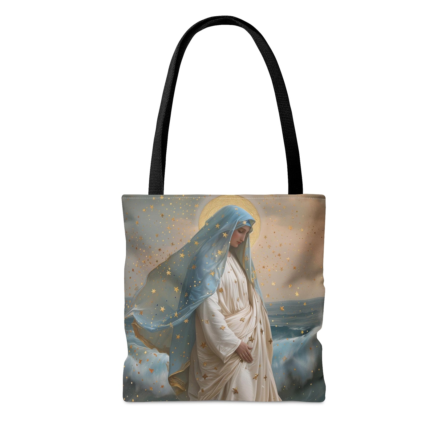 Ocean's Embrace - Devotion to Our Lady Star of the Sea Tote Bag - Large Medium Small Faith Art Bag - Re usable Tote Purse - Double Sided