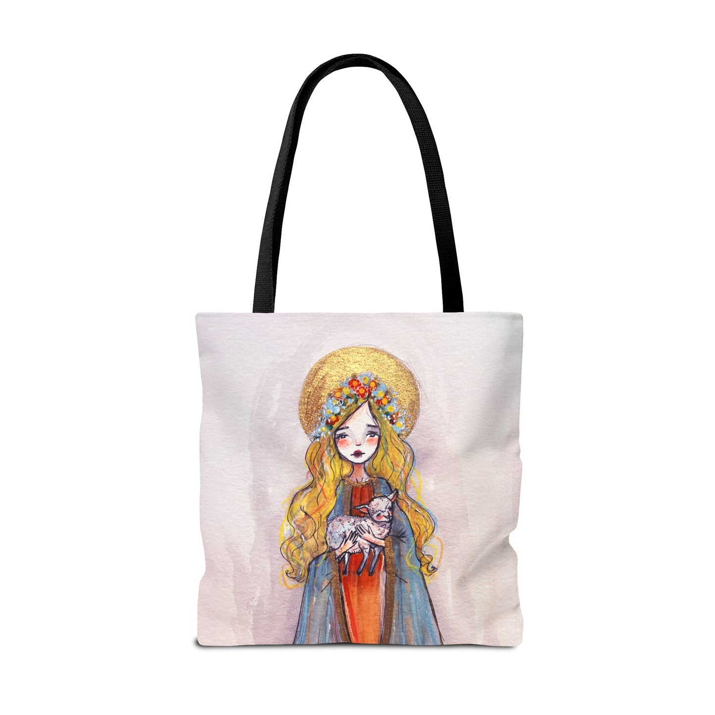 Saint Agnes of Rome Catholic Tote Bag | Christian Devotional Bag Hand-Drawn Sacred Art Tote | Sanctified Solocosmo Religious Tote