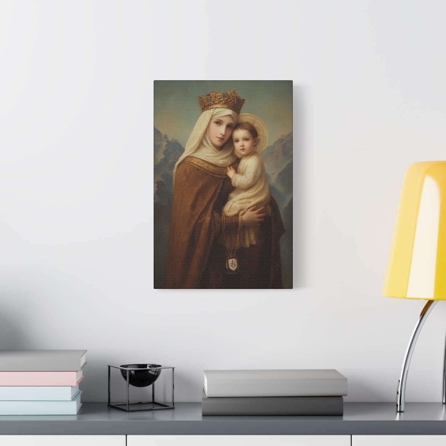 A Cord Between Heaven and Earth - Our Lady of Mount Carmel Wrapped Canvas Print - Multiple Sizes - Catholic Home art Matte Canvas, Stretched