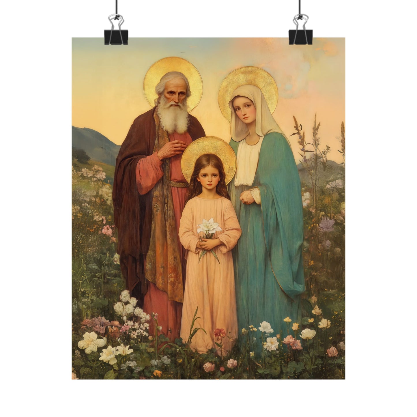 Saints Joachim and Anne with Young Mary - Sanctified Souls Print - Multiple Sizes - Premium Matte Vertical Posters