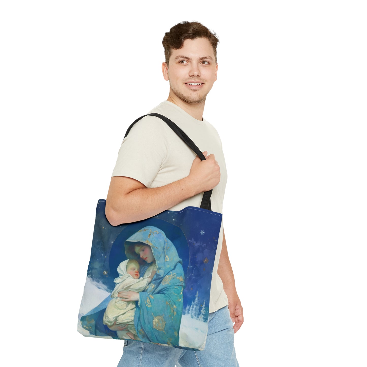 Snowfall of Grace: Our Lady's Blessing Tote Bag - Large Medium Small Faith Art Bag - Catholic Faith Purse - Religious - Prayer Bag