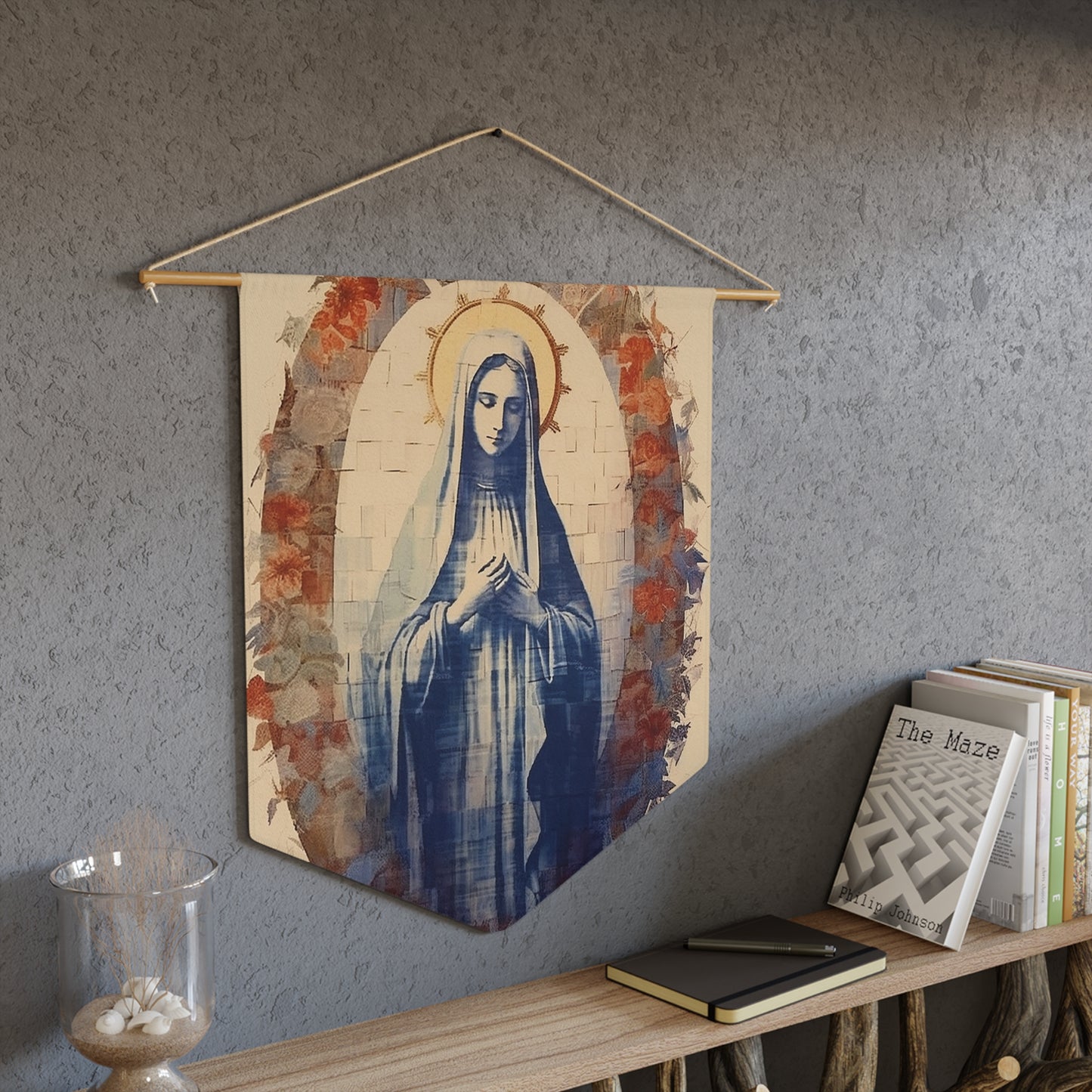 Mary the Blessed Virgin Wall Banner / Wall Hanging - Prayer room art - Mother Mary Art - Nursery Room print - 18" x 21"