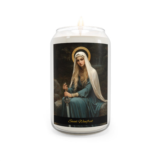 Saint Winifred - Scented Prayer Candle, 13.75oz -  Candle - Catholic Art - prayer room Scented Candle - Religious Saint Art