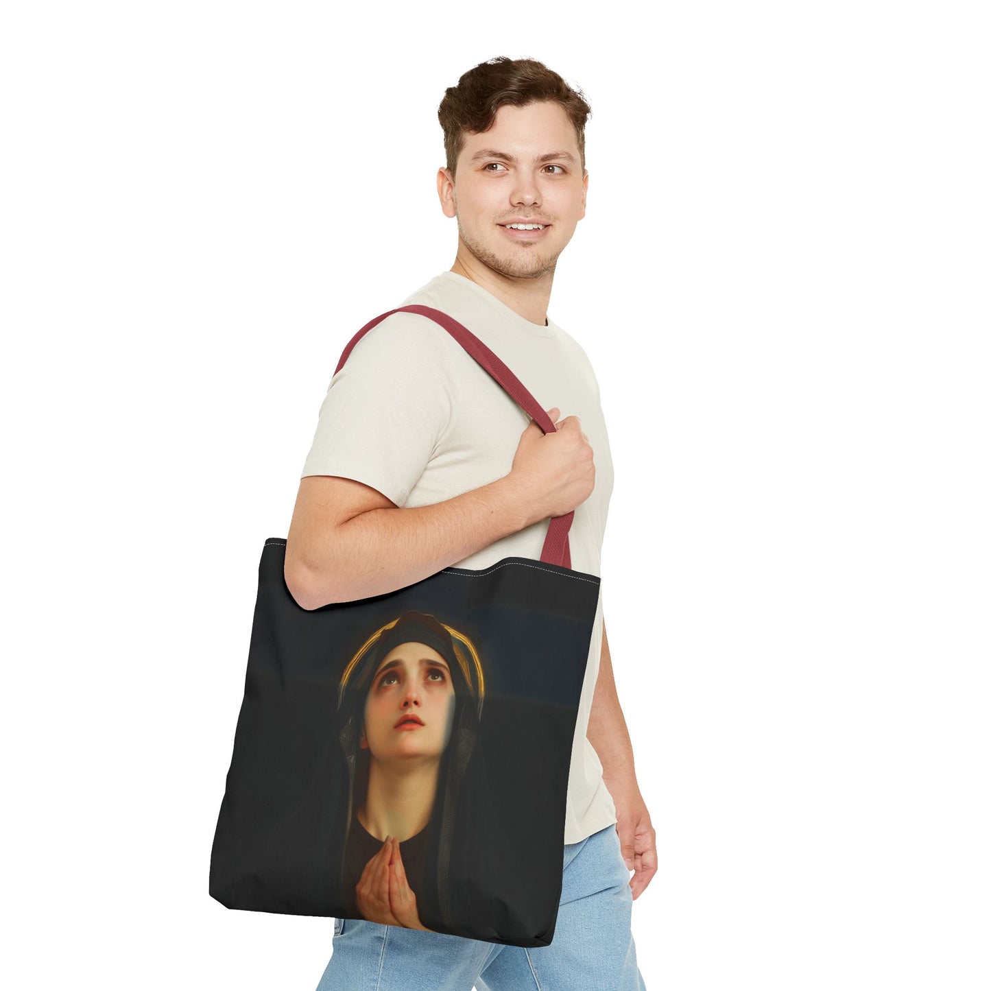Our Lady of the Cross - Mother Mary  - Our Lady of the Crucifix - Marian Art - Tote Bag - Large Medium Small Faith Art Bag - Tote Purse