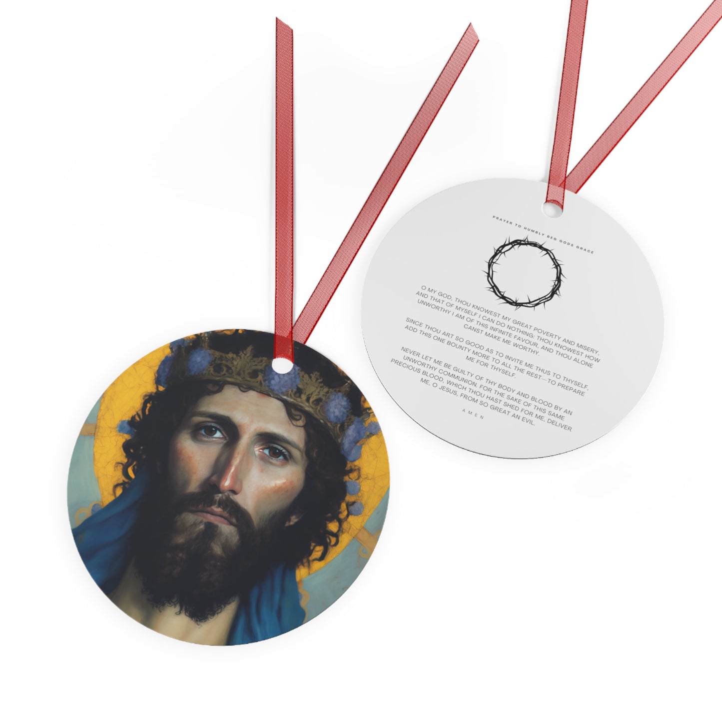Portrait of Christ our Lord Metal Ornament - Religious Holiday Christmas Ornament and Keepsake - Double sided - Prayer Ornament
