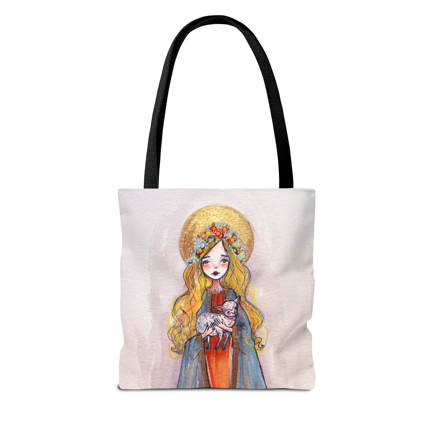 Saint Agnes of Rome Catholic Tote Bag | Christian Devotional Bag Hand-Drawn Sacred Art Tote | Sanctified Solocosmo Religious Tote