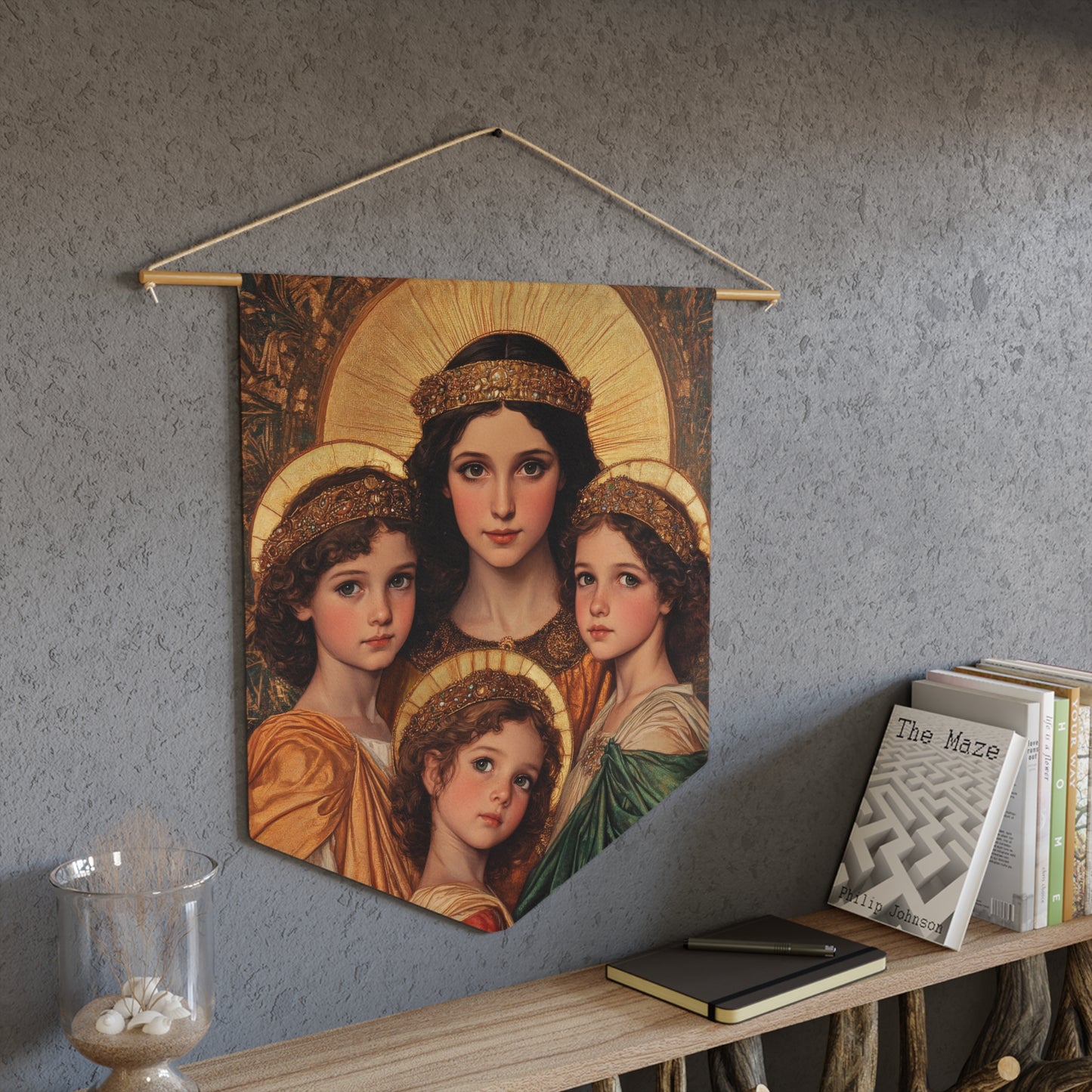 Saints Sophia, Faith, Hope and Charity Pennant / Banner / Wall Hanging - Prayer room art - 18" x 21" - Catholic prayer Religious - Large