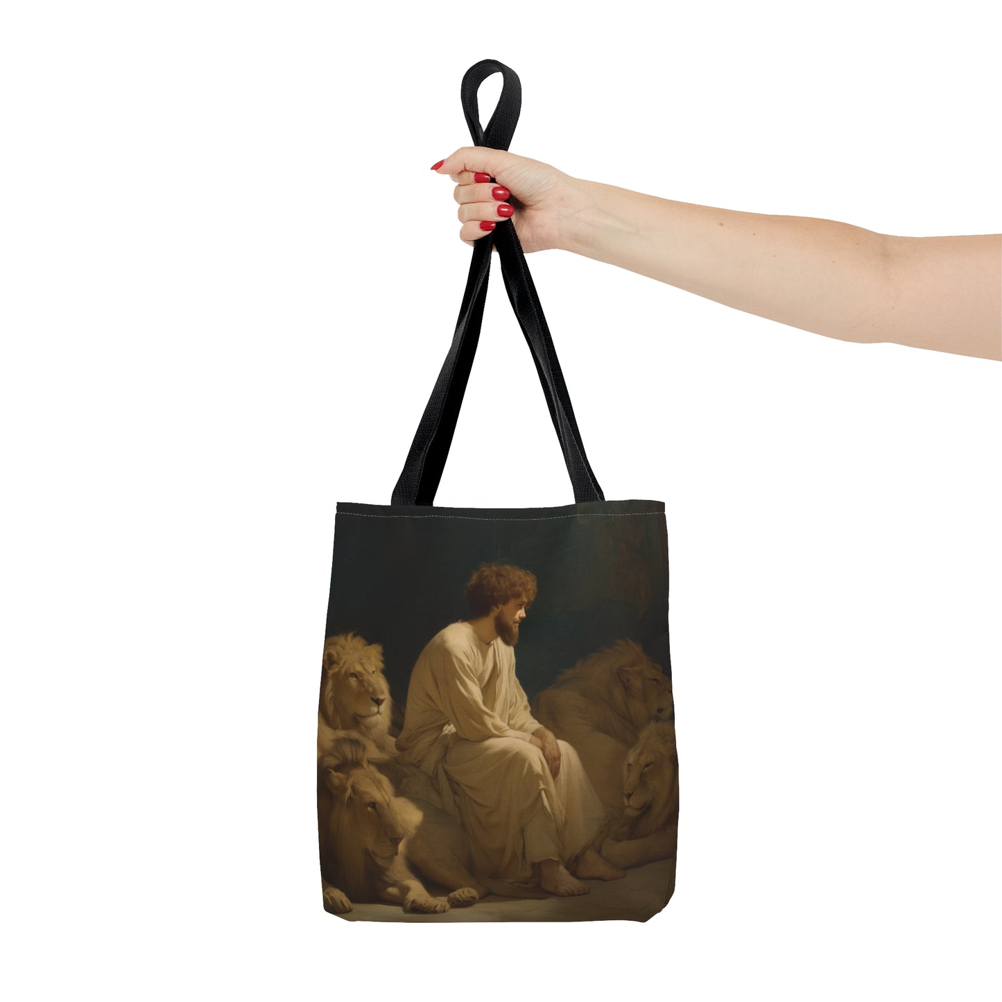 Faith Amid the Beasts - Daniel in the Lions Den Tote Bag - Large Medium Small Faith Art Bag - Bible Study Faith Purse - Double Sided
