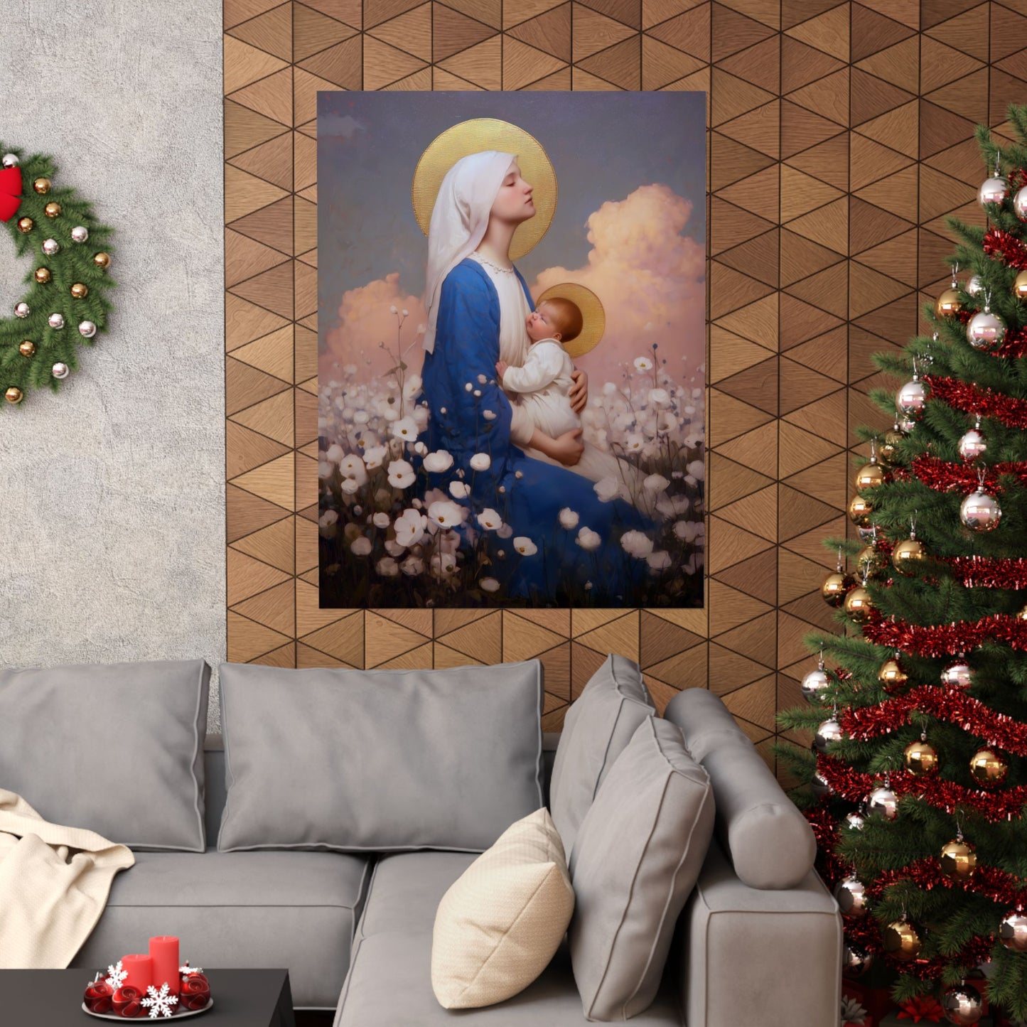 Our Lady Among the Flowers -  Catholic Art - Multiple Sizes - Premium Posters - Catholic Art - Christian Home - Catholic Saint Art