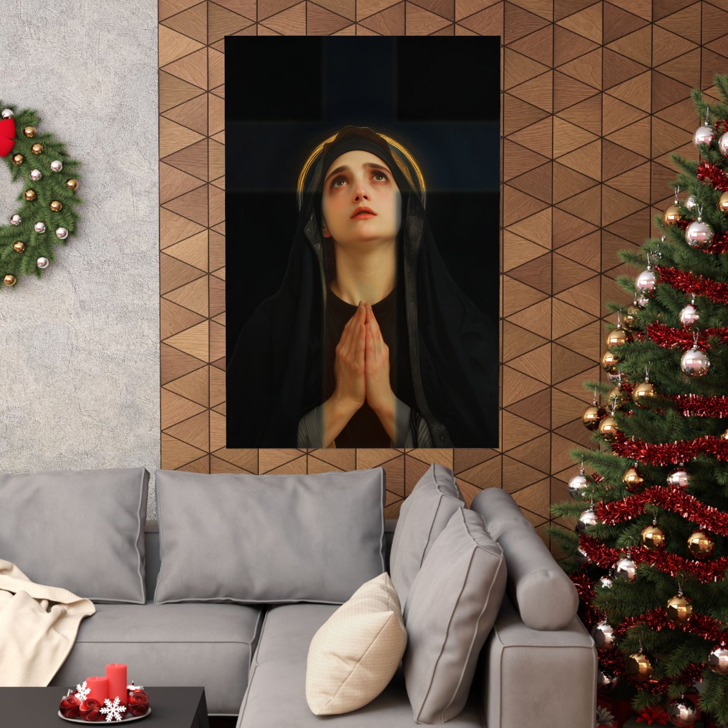 Our Lady of the Cross - Mother Mary  - Our Lady of the Crucifix - Marian Art  - Sanctified Souls Print - Multiple Sizes - Premium Posters