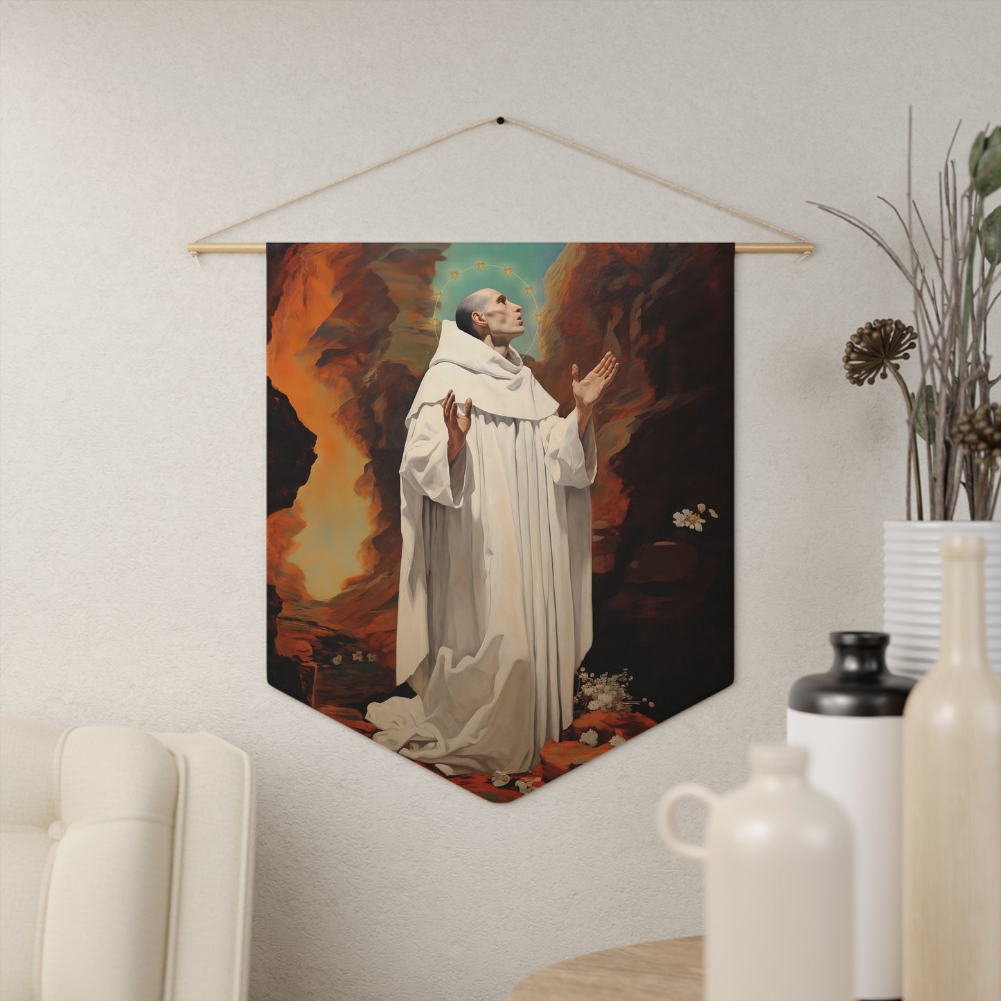 Saint Bruno Wall Banner / Wall Hanging / Pennant - Unique Religious Wall Art - Prayer room art - Catholic Home Art - Large Print - 18" x 21"